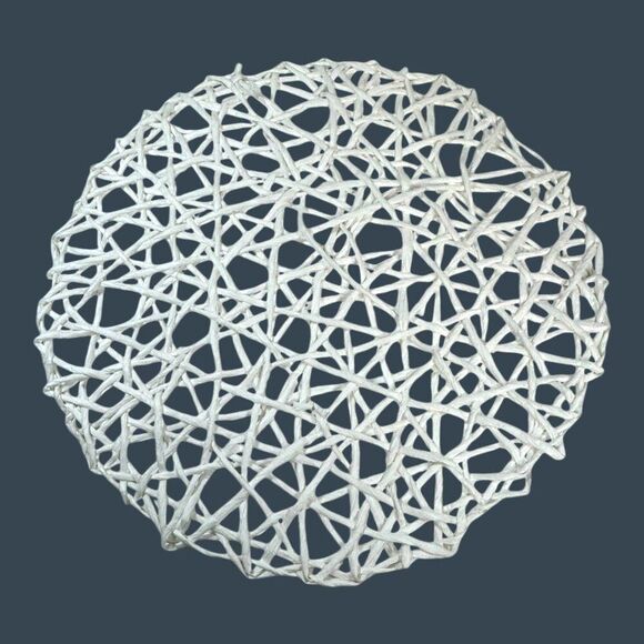 Real Simple White Woven Rattan Set of 6 Round Placemats Boho Cottage Granny Core - Picture 3 of 5